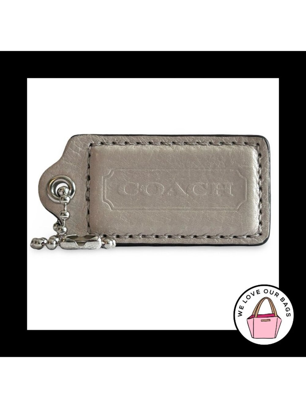 COACH HANG TAG 2.5" Taupe Beige Sand Leather Bag Charm Keychain Fob Nickel Large